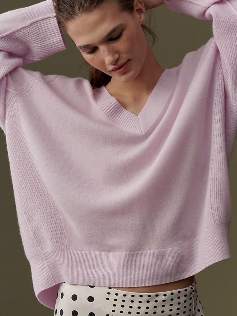 By Anthropologie Cashmere Blend Oversized V-Neck Sweater Lavender